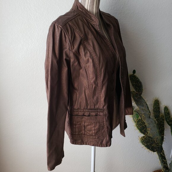 Coldwater Creek Metallic Bronze Jacket Blazer Snap Button Closure size 14P - Picture 16 of 16